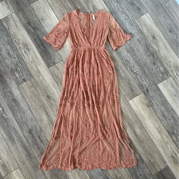 Wishlist Terracotta Embroidered Lace Maxi Dress Romper - Picture 2 of 12
